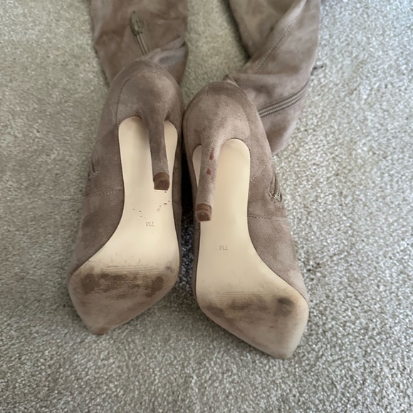 Tall Suede Over-the-Knee Stiletto Boots in Taupe - Picture 2 of 4